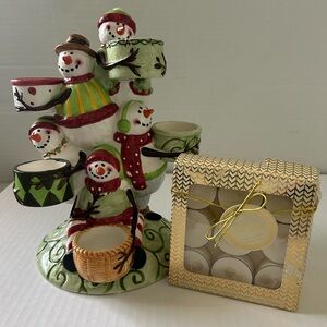 Yankee Candle Ceramic 5 Tier Snowman Pile Up Votive/Tea Light Candle Holder